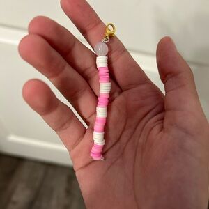 Pink and White Beaded Keychain